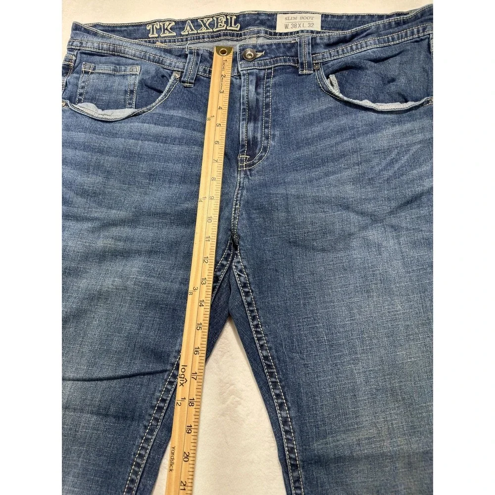 Axel Slim Boot Jeans Mens 38x32 Blue Denim Bootcut Stretch Embroidered Pockets